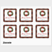 Classic Watercolor Christmas Wreath Name Sticker スクエアシール (シート)