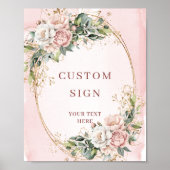Classic Watercolor Dusty Pink Floral Custom Sign ポスター (正面)