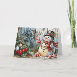 Classic Watercolor Merry Christmas Snowman Blank シーズンカード