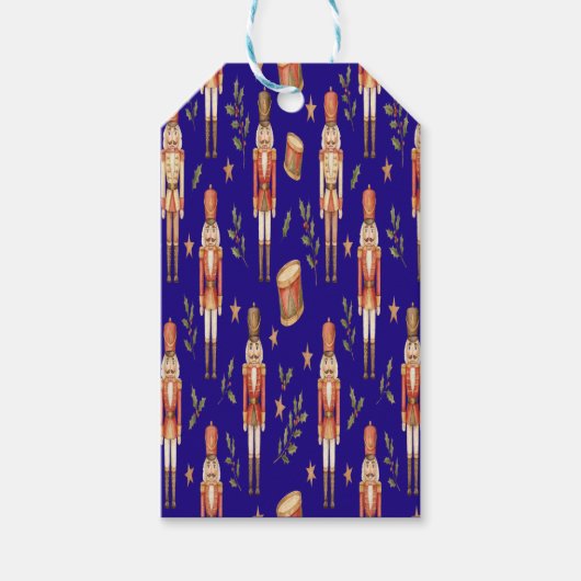 Classic Watercolor Nutcracker and Drum Christmas ギフトタグ (正面)