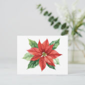 Classic Watercolor Red Poinsettia Flower シーズンポストカード (スタンド正面)