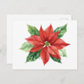 Classic Watercolor Red Poinsettia Flower シーズンポストカード (正面/裏面)