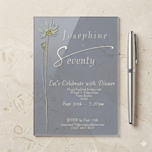 Classic Watercolor Wildflower Slate 70th Birthday アクリル招待状