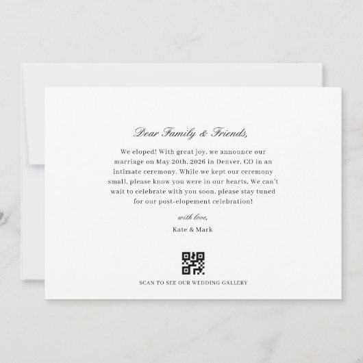 Classic We Eloped QR Code Elopement 案内状 (裏面)