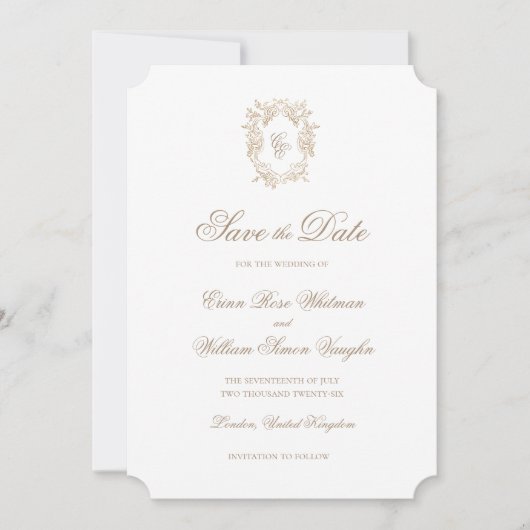 Classic Wedding Crest Save The Date Invitation 招待状 (正面)