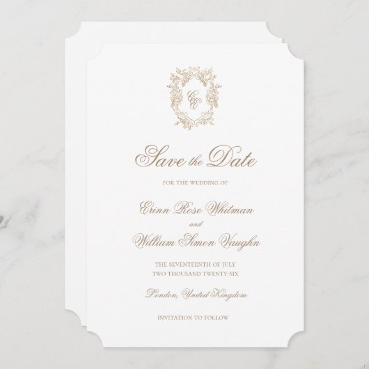 Classic Wedding Crest Save The Date Invitation 招待状 (正面/裏面)