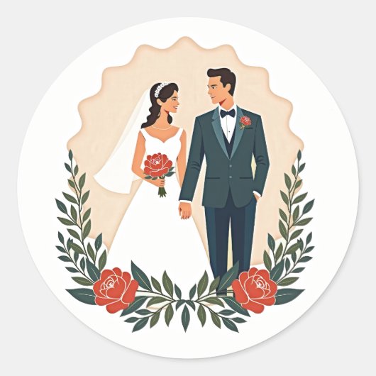 Classic Wedding Icons ラウンドシール (正面)