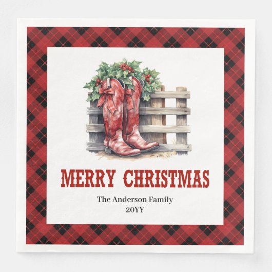 Classic Western Buffalo Check Xmas Party Napkins (正面)