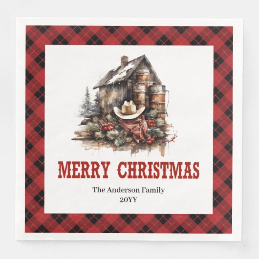 Classic Western Christmas Plaid Paper Napkins (正面)