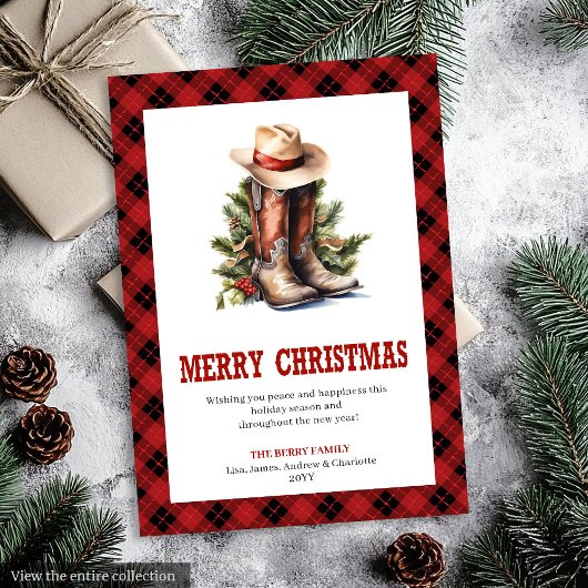 Classic Western Plaid Buffalo Xmas Greeting Card シーズンカード