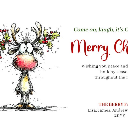 Classic Whimsical Reindeer Christmas Greeting シーズンカード