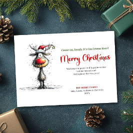 Classic Whimsical Reindeer Christmas Greeting シーズンカード