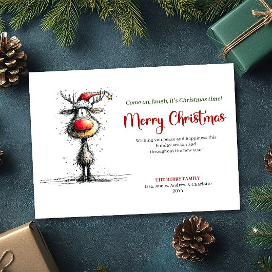 Classic Whimsical Reindeer Christmas Greeting シーズンカード