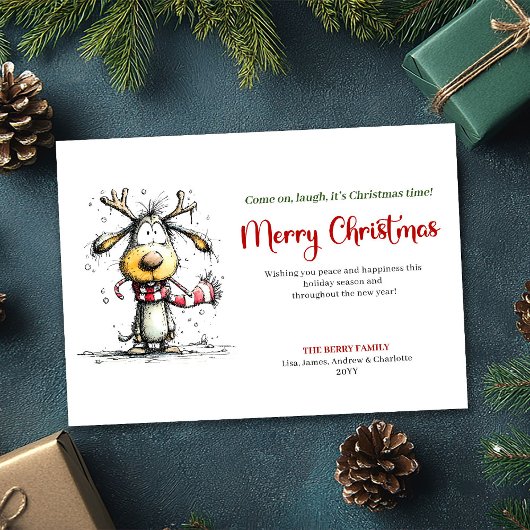 Classic whimsical reindeer Christmas greeting card シーズンカード