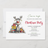 Classic whimsical reindeer Christmas party invite 招待状 (正面)