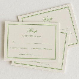 Classic White and Sage Green Wedding Response エンクロージャーカード