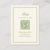 Classic White and Sage Green Wedding RSVP Qr Code エンクロージャーカード (正面)