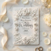 Classic White Bas Relief Faux Embossed Floral 招待状
