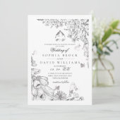 Classic White Black Botanical Wedding  招待状 (スタンド正面)