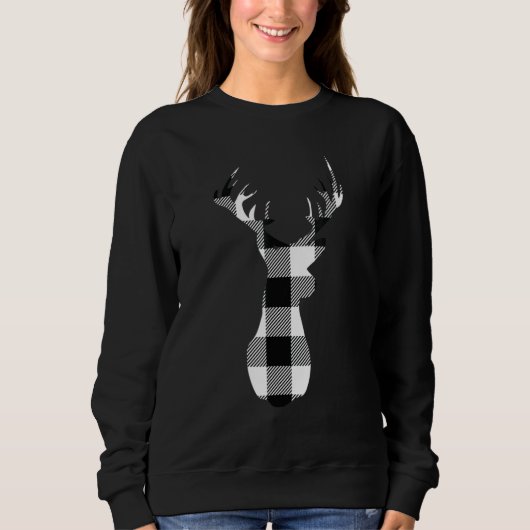 Classic White Black Christmas Buffalo Plaid Deer H スウェットシャツ (正面)