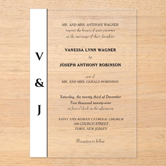 Classic White Black Modern Wedding アクリル招待状 (正面)