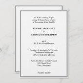 Classic White Black Silver Monogram Wedding  招待状 (正面/裏面)