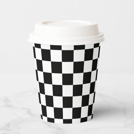 Classic White Black Square Pattern Paper Cups 紙コップ (左)