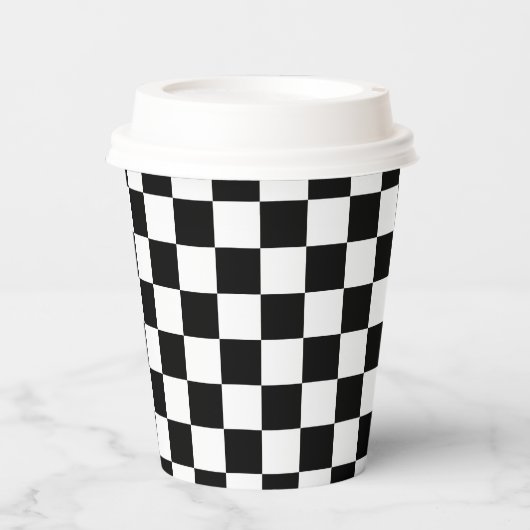 Classic White Black Square Pattern Paper Cups 紙コップ (正面)