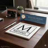 Classic White Ceramic Tile with Initial & Name タイル