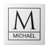 Classic White Ceramic Tile with Initial & Name タイル (正面)