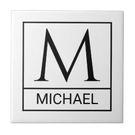 Classic White Ceramic Tile with Initial & Name タイル
