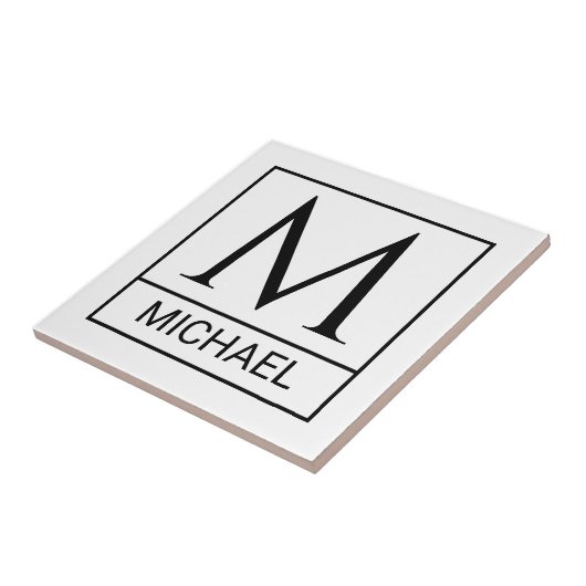 Classic White Ceramic Tile with Initial & Name タイル (側面)