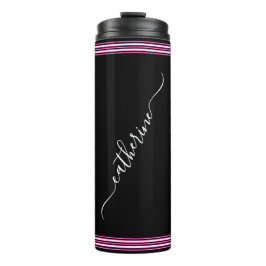 Classic White Cursive Script Name Hot Pink Black タンブラー