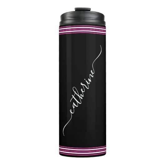 Classic White Cursive Script Name Hot Pink Black タンブラー (正面)