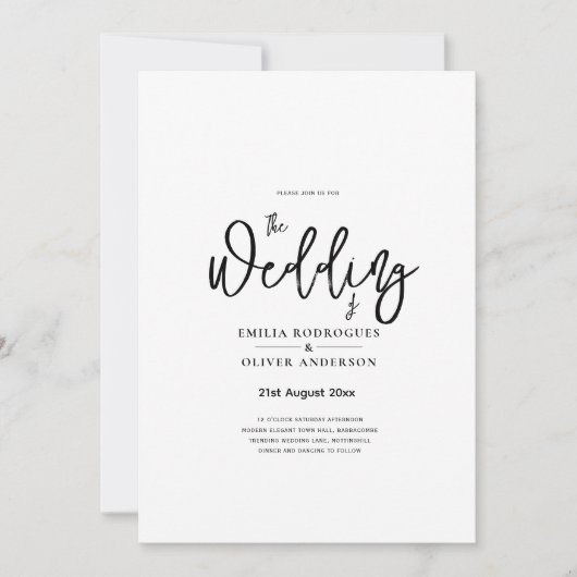 Classic White Elegant Print or Digital Wedding 招待状 (正面)