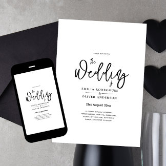 Classic White Elegant Print or Digital Wedding 招待状
