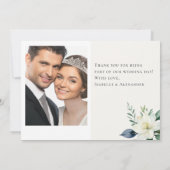 Classic White Floral Greenery Watercolor Botanical サンキューカード (裏面)