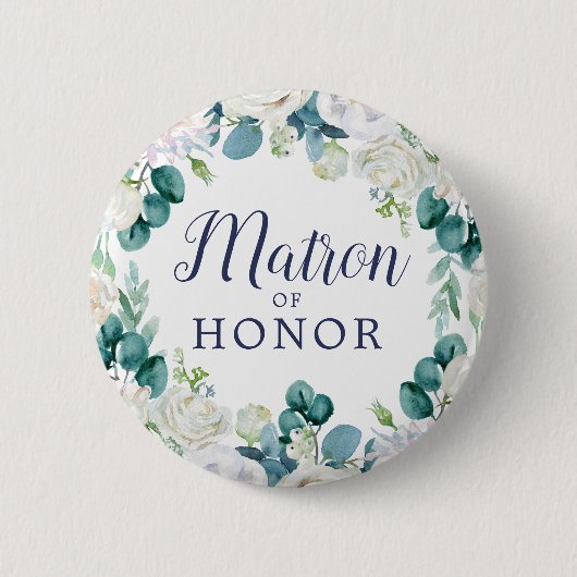 Classic White Flower Matron of Honor Bridal Shower 缶バッジ (正面)