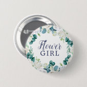 Classic White Flowers Flower Girl Bridal Shower 缶バッジ (正面&裏面)