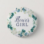 Classic White Flowers Flower Girl Bridal Shower 缶バッジ<br><div class="desc">This classic white flowers flower girl bridal shower button is perfect for a spring wedding shower. The elegant floral design features soft ivory and white roses,  peonies,  and chrysanthemum with touches of periwinkle blue watercolor flowers and green foliage.</div>