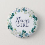 Classic White Flowers Flower Girl Bridal Shower 缶バッジ<br><div class="desc">This classic white flowers flower girl bridal shower button is perfect for a spring wedding shower. The elegant floral design features soft ivory and white roses,  peonies,  and chrysanthemum with touches of periwinkle blue watercolor flowers and green foliage.</div>