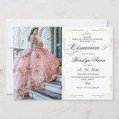 Classic White Gold Script Photo Quinceañera  招待状 (正面)