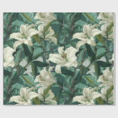 Classic White Lily Green Floral Pattern ラッピングペーパー (フラット)