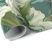 Classic White Lily Green Floral Pattern ラッピングペーパー (ロールコーナー)