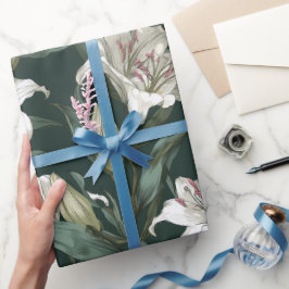 Classic White Lily Green Floral Pattern ラッピングペーパー