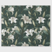 Classic White Lily Green Floral Pattern ラッピングペーパー (フラット)
