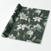 Classic White Lily Green Floral Pattern ラッピングペーパー (アンロールド)
