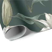 Classic White Lily Green Floral Pattern ラッピングペーパー (ロールコーナー)