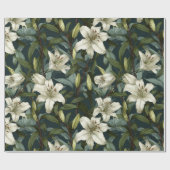 Classic White Lily Green Floral Pattern ラッピングペーパー (フラット)
