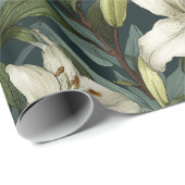 Classic White Lily Green Floral Pattern ラッピングペーパー (ロールコーナー)